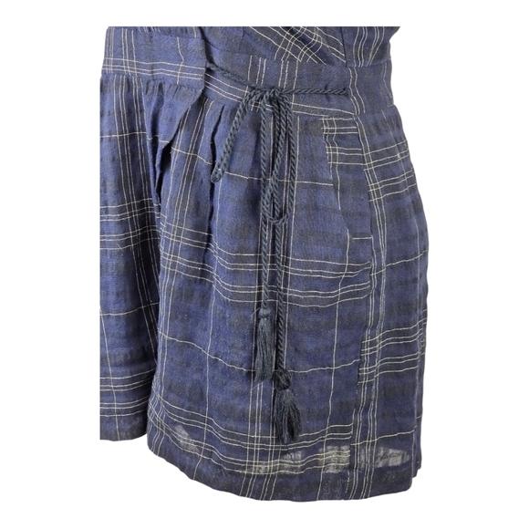 Greylin Navy Plaid Wrap Romper M Flutter Sleeve Tie Waist Chic Summer - Picture 10 of 10